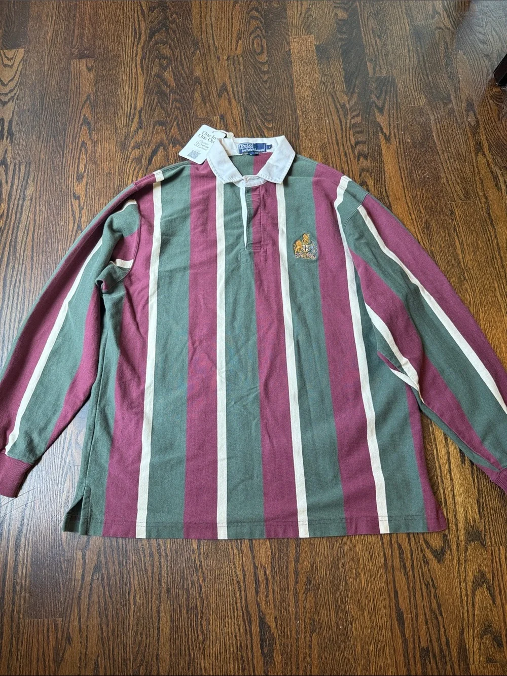 Ralph Lauren Vintage Style Striped Rugby Shirt - Burgundy & Green size large